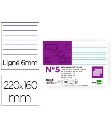 Ficha liderpapel rayada nº5 160x220 mm 180g m2 paquete de 100 unidades